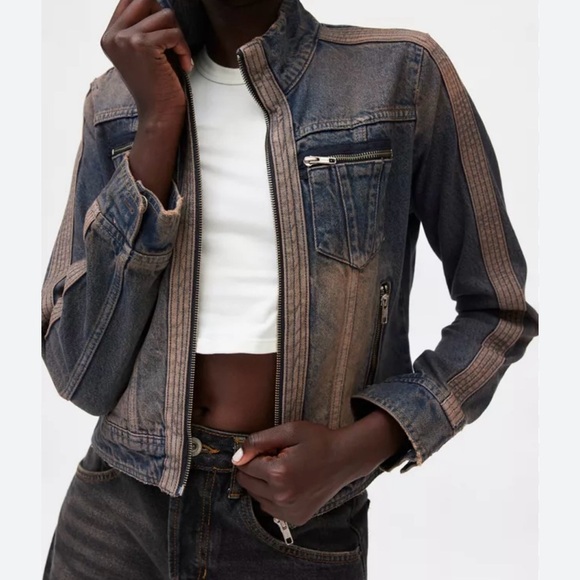 BDG Blue and Brown Jean Jacket with Color Blocking - Picture 1 of 6